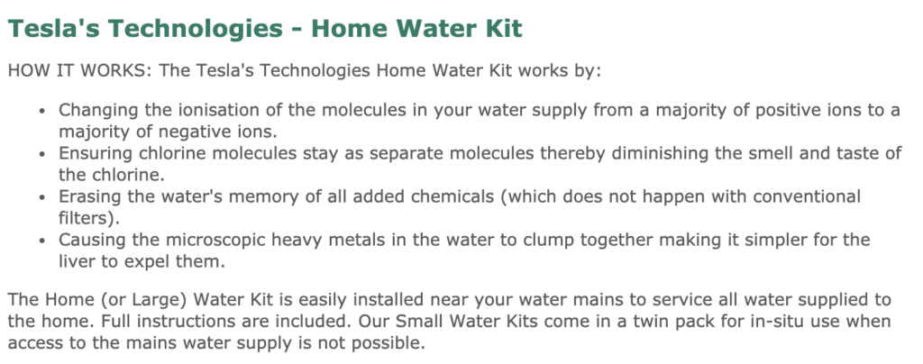 Tesla's Water Kit